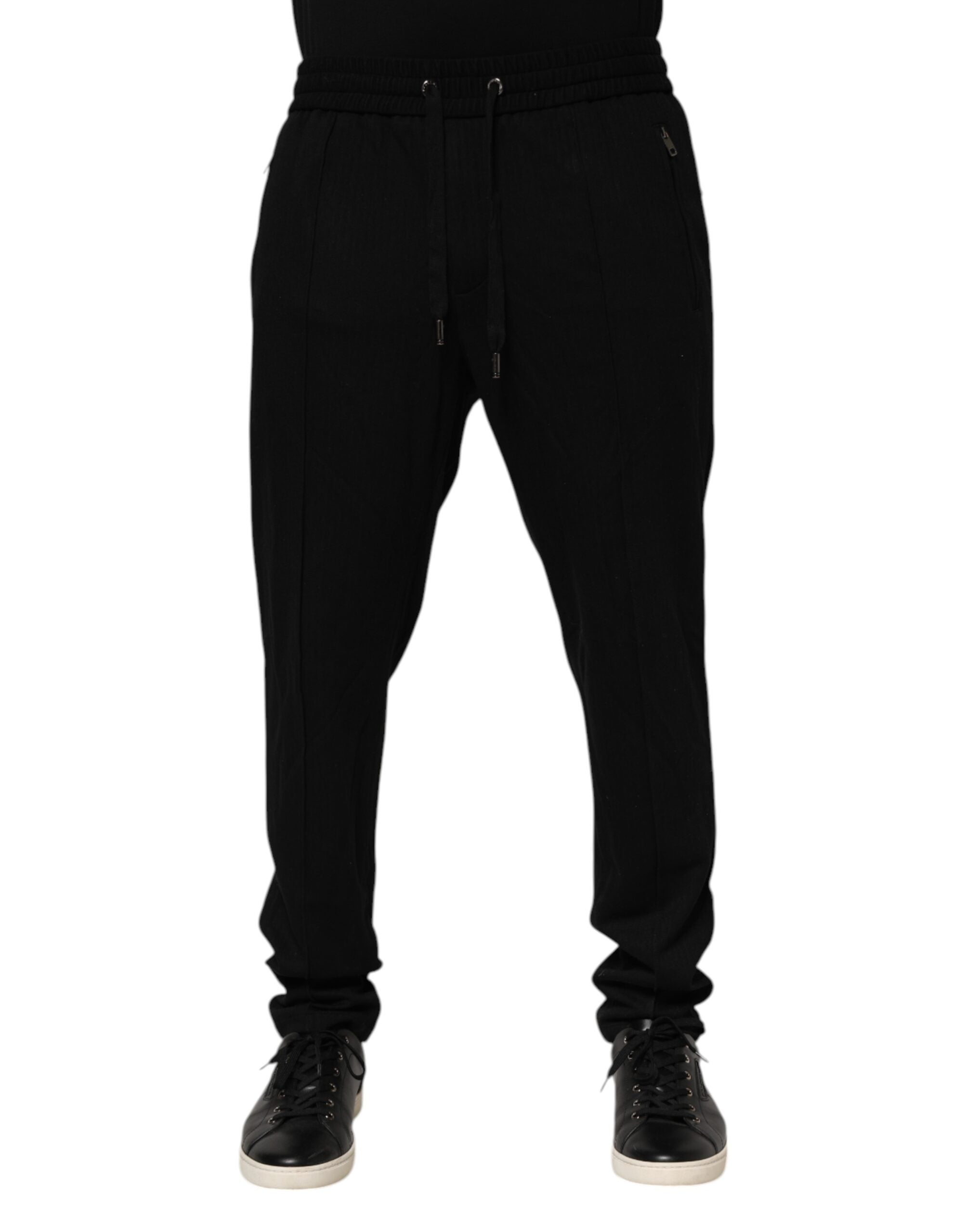 Dolce & Gabbana Black Viscose Skinny Logo Men's Jogger Pants