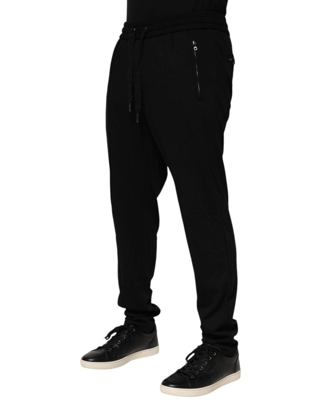 Dolce & Gabbana Black Viscose Skinny Logo Men's Jogger Pants