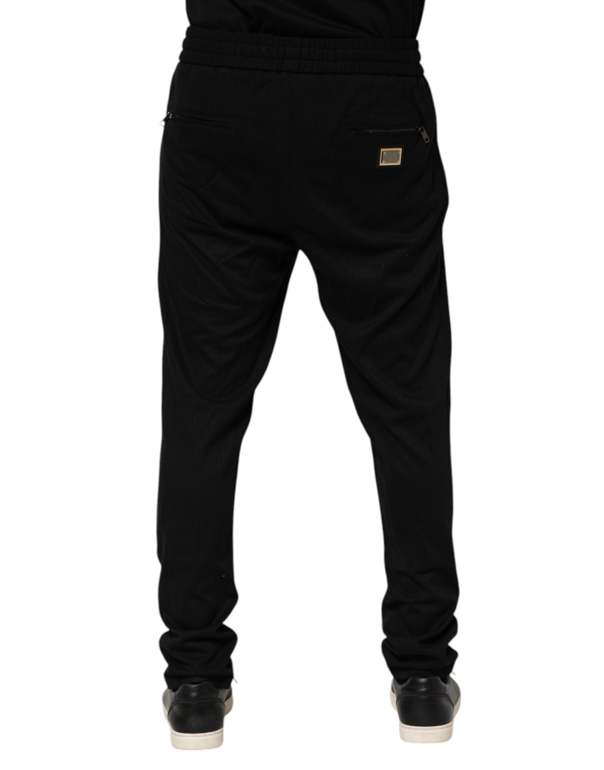 Dolce & Gabbana Black Viscose Skinny Logo Men's Jogger Pants