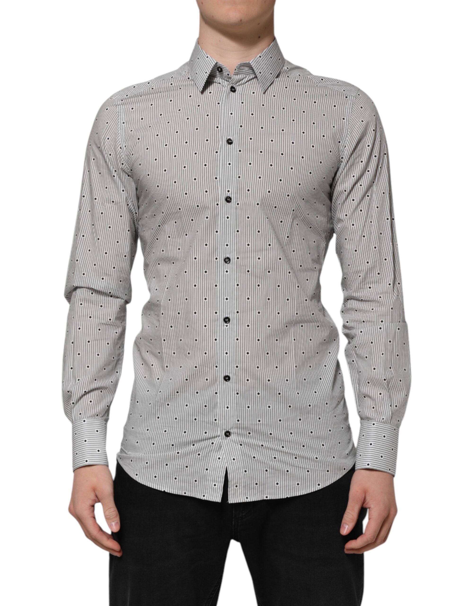Dolce & Gabbana Grey Polka Dot Semi-Fitted GOLD Men's Formal Shirt