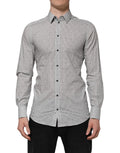 Dolce & Gabbana Grey Polka Dot Semi-Fitted GOLD Men's Formal Shirt