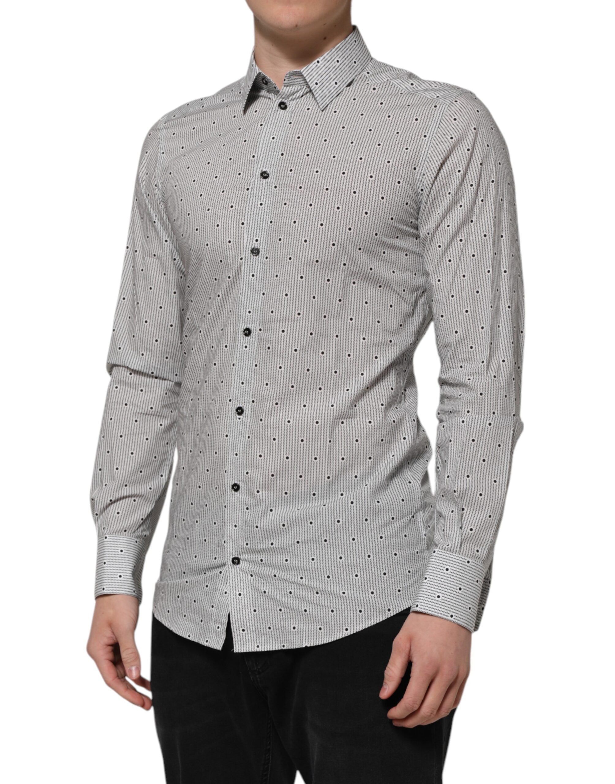 Dolce & Gabbana Grey Polka Dot Semi-Fitted GOLD Men's Formal Shirt