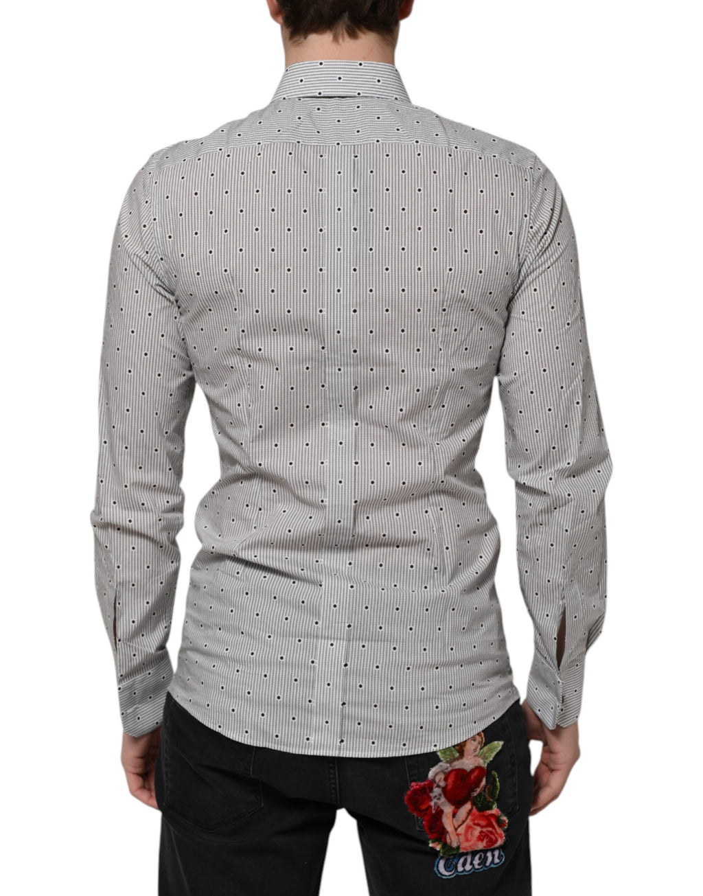 Dolce & Gabbana Grey Polka Dot Semi-Fitted GOLD Men's Formal Shirt