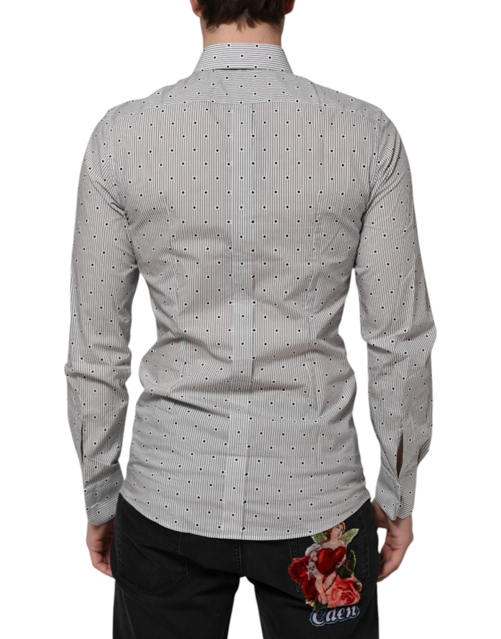 Dolce & Gabbana Grey Polka Dot Semi-Fitted GOLD Men's Formal Shirt