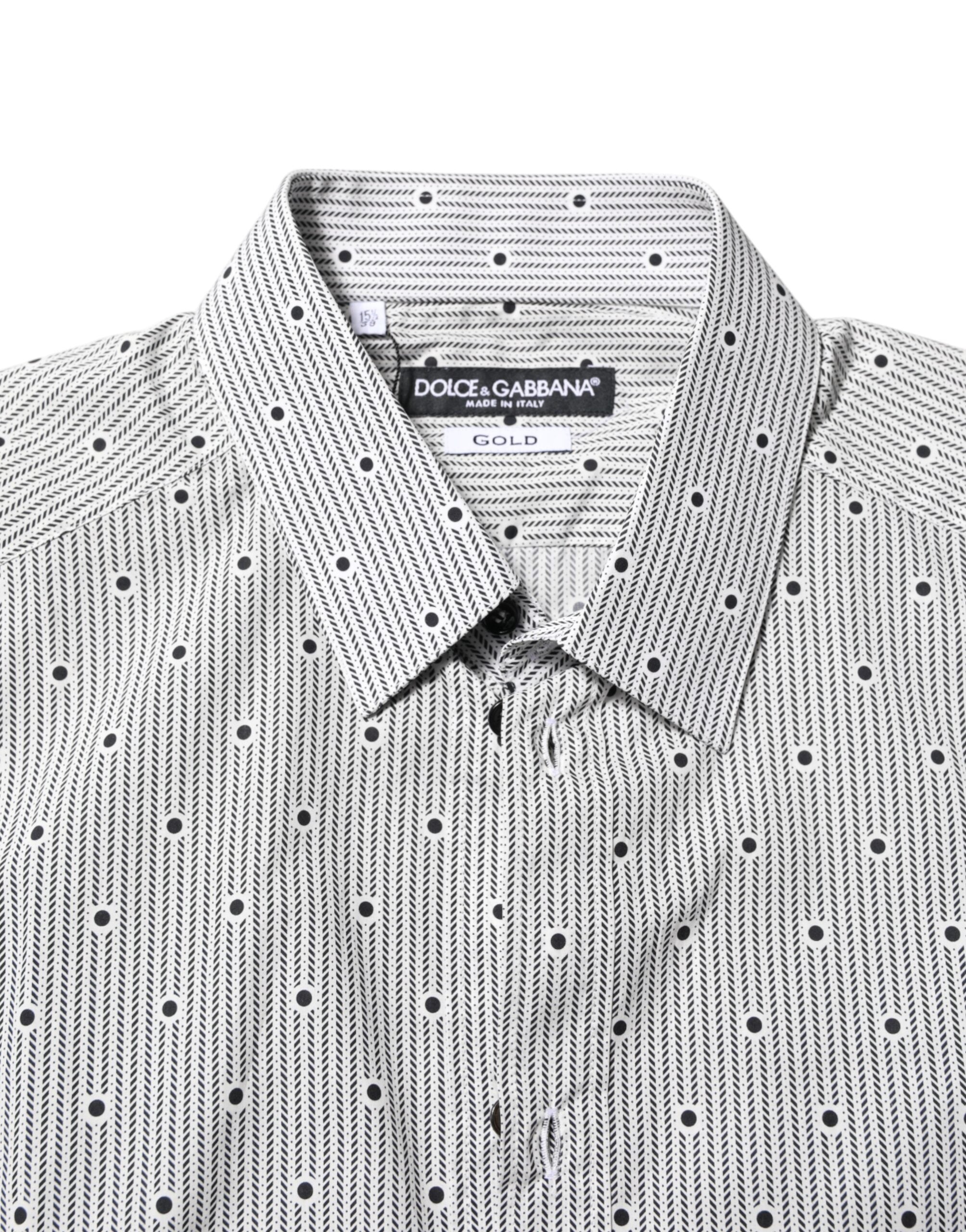 Dolce & Gabbana Grey Polka Dot Semi-Fitted GOLD Men's Formal Shirt