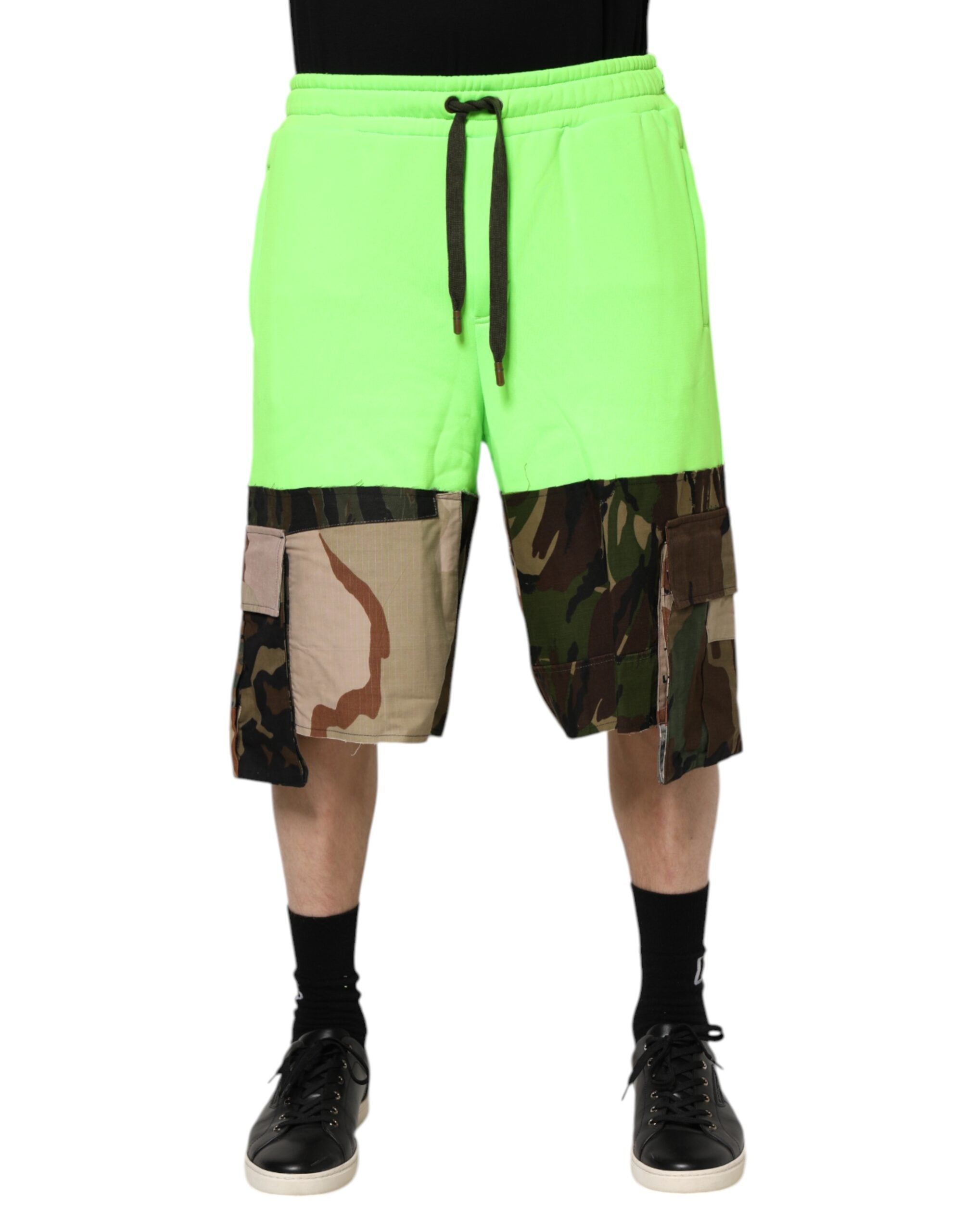 Dolce & Gabbana Grüne Patchwork Cargo-Bermudas für Männer Shorts