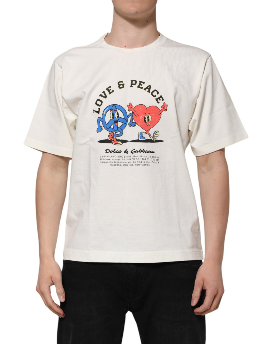 Dolce & Gabbana Weiß Liebe Frieden Baumwolle Männer Rundhals T-Shirt