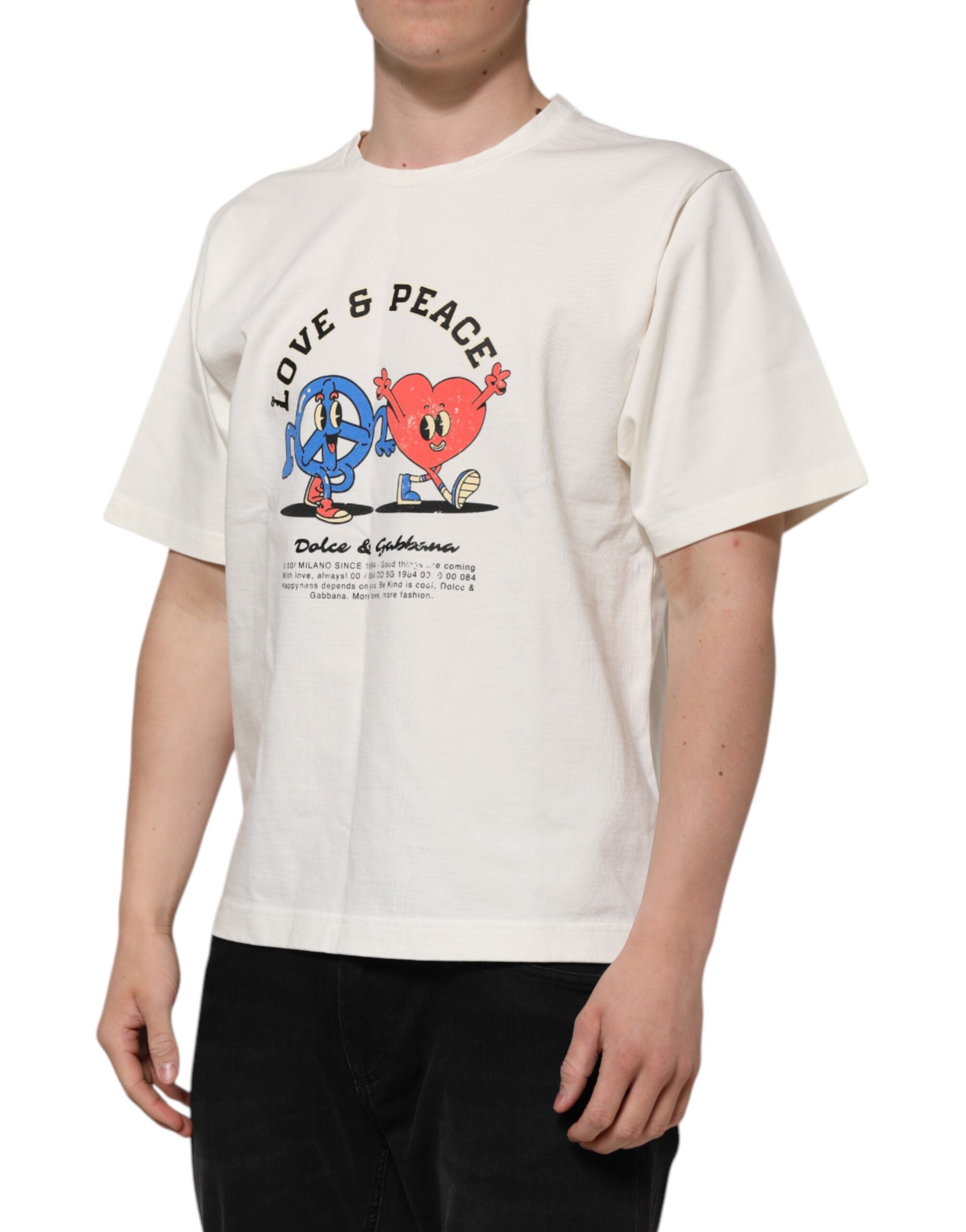 Dolce & Gabbana Weiß Liebe Frieden Baumwolle Männer Rundhals T-Shirt