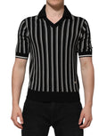 Dolce & Gabbana Black and White Striped Polo T-Shirt with Collar
