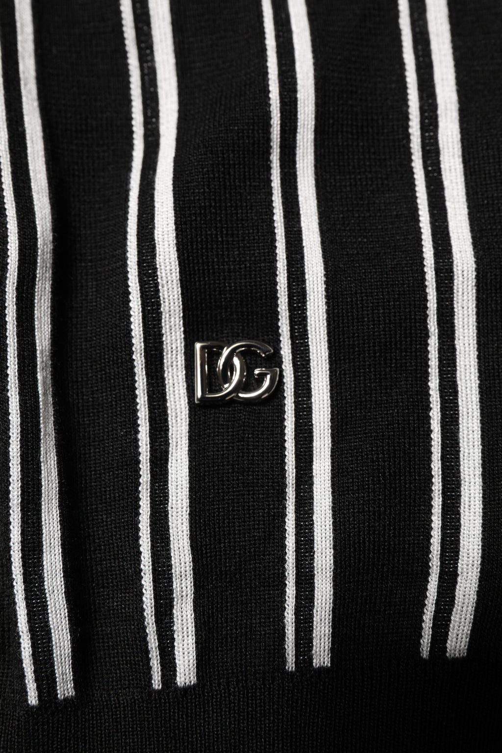 Dolce & Gabbana Black and White Striped Polo T-Shirt with Collar