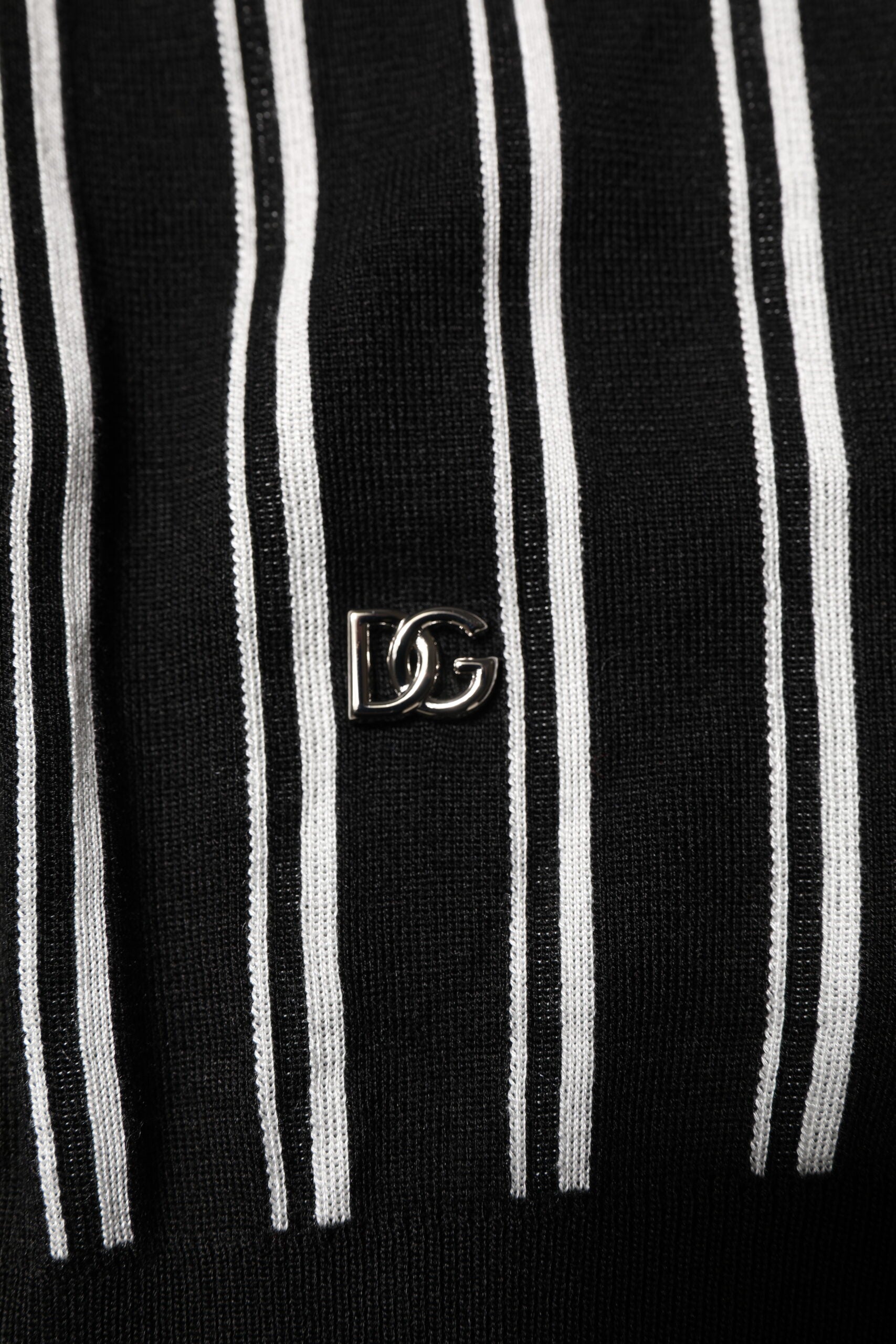 Dolce & Gabbana Black and White Striped Polo T-Shirt with Collar