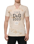 Dolce & Gabbana Beige Logo-Print V-Neck Short Sleeve T-Shirt