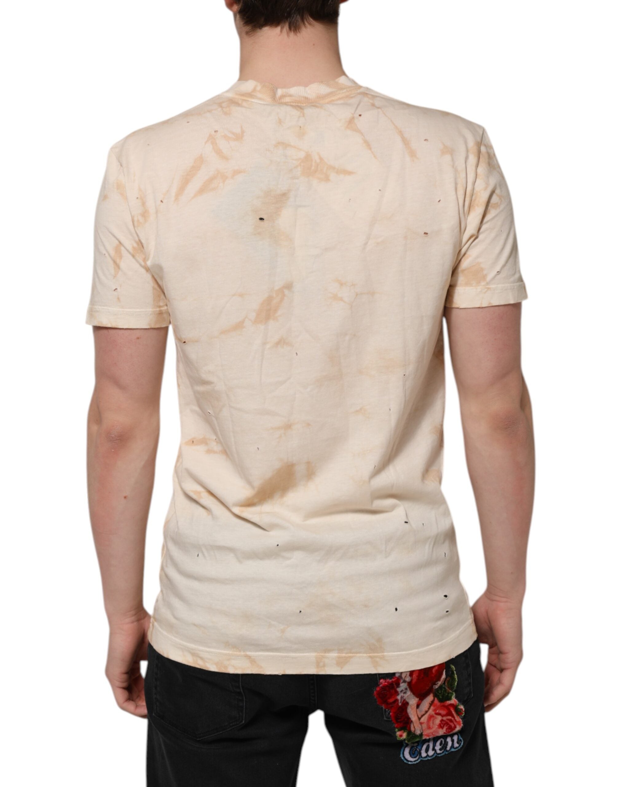 Dolce & Gabbana Beige Logo-Print V-Neck Short Sleeve T-Shirt