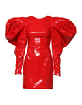 Dolce & Gabbana Rotes Lackleder Minikleid mit Puffärmeln