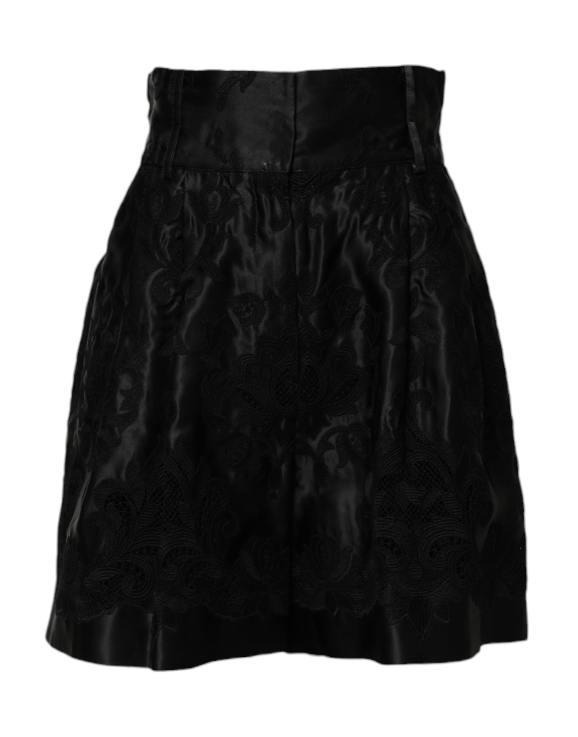 Dolce & Gabbana Black Floral Embroidered High-Waist Silk Shorts