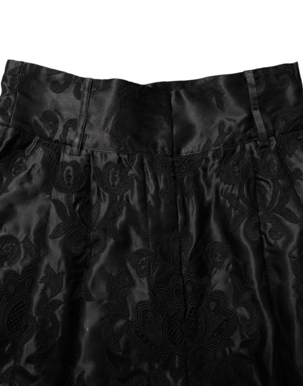 Dolce & Gabbana Black Floral Embroidered High-Waist Silk Shorts