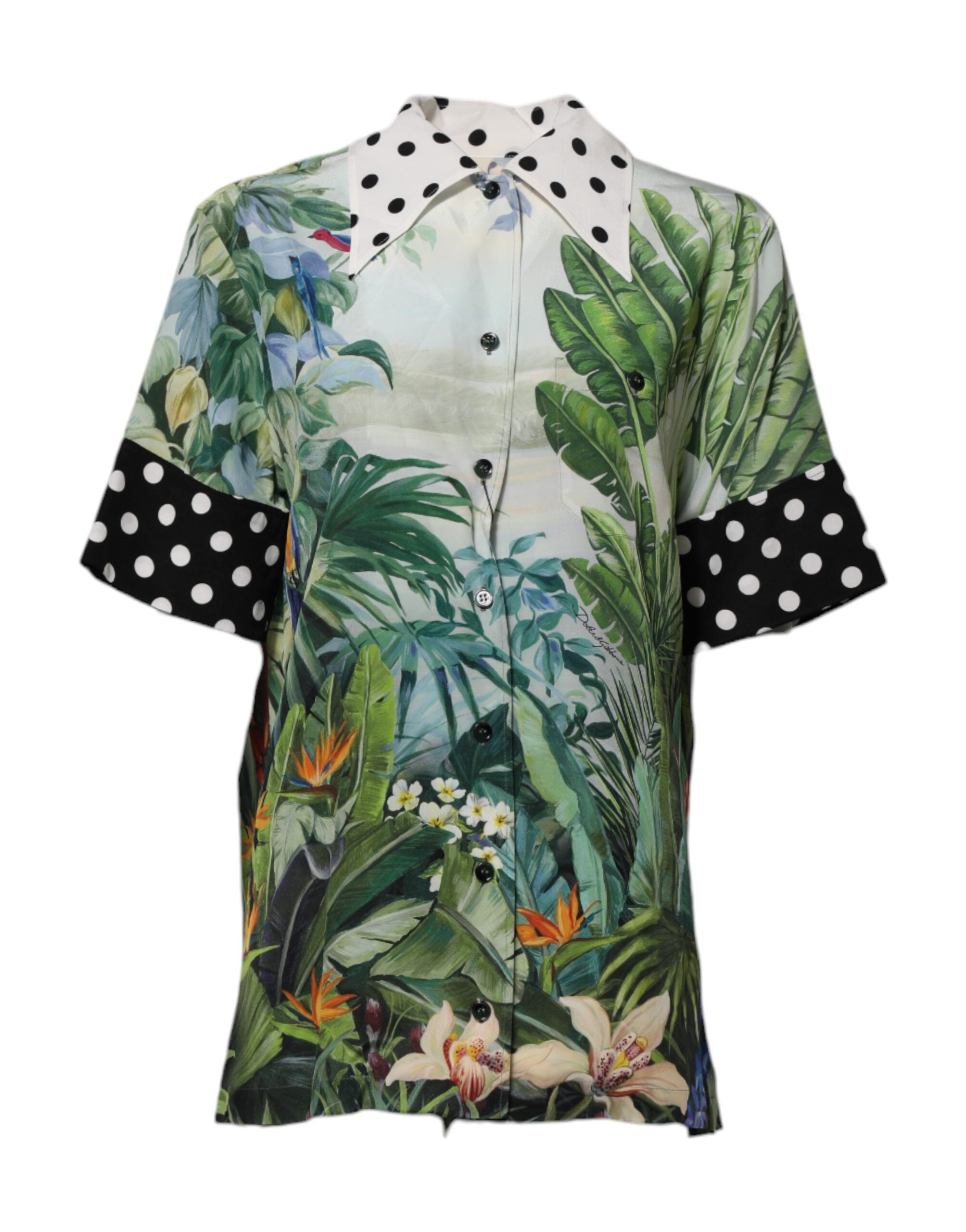 Dolce & Gabbana Multicolor Printed Silk Collared Shirt