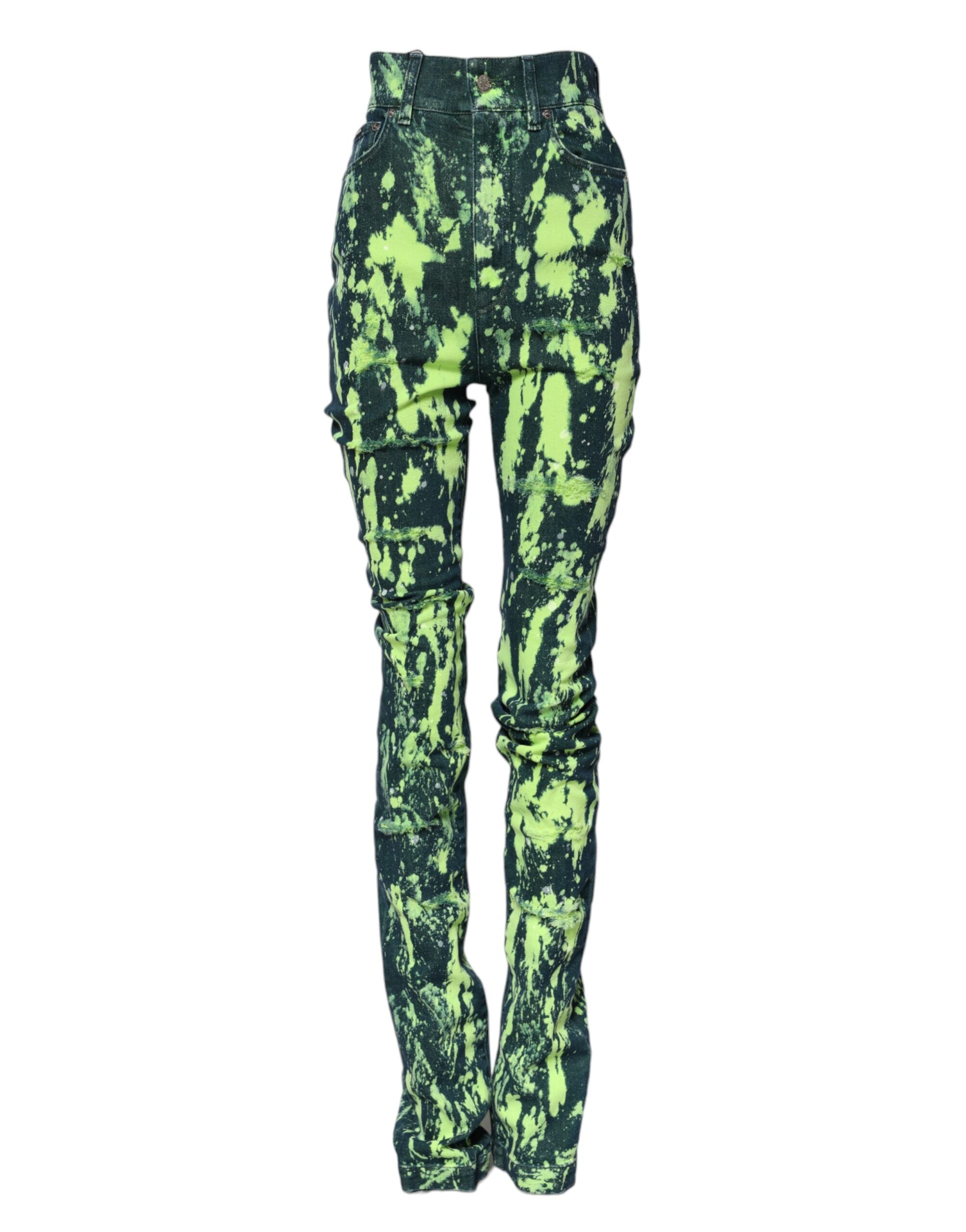 Dolce & Gabbana Grüne Color Splash Denim-Jeans mit hoher Taille