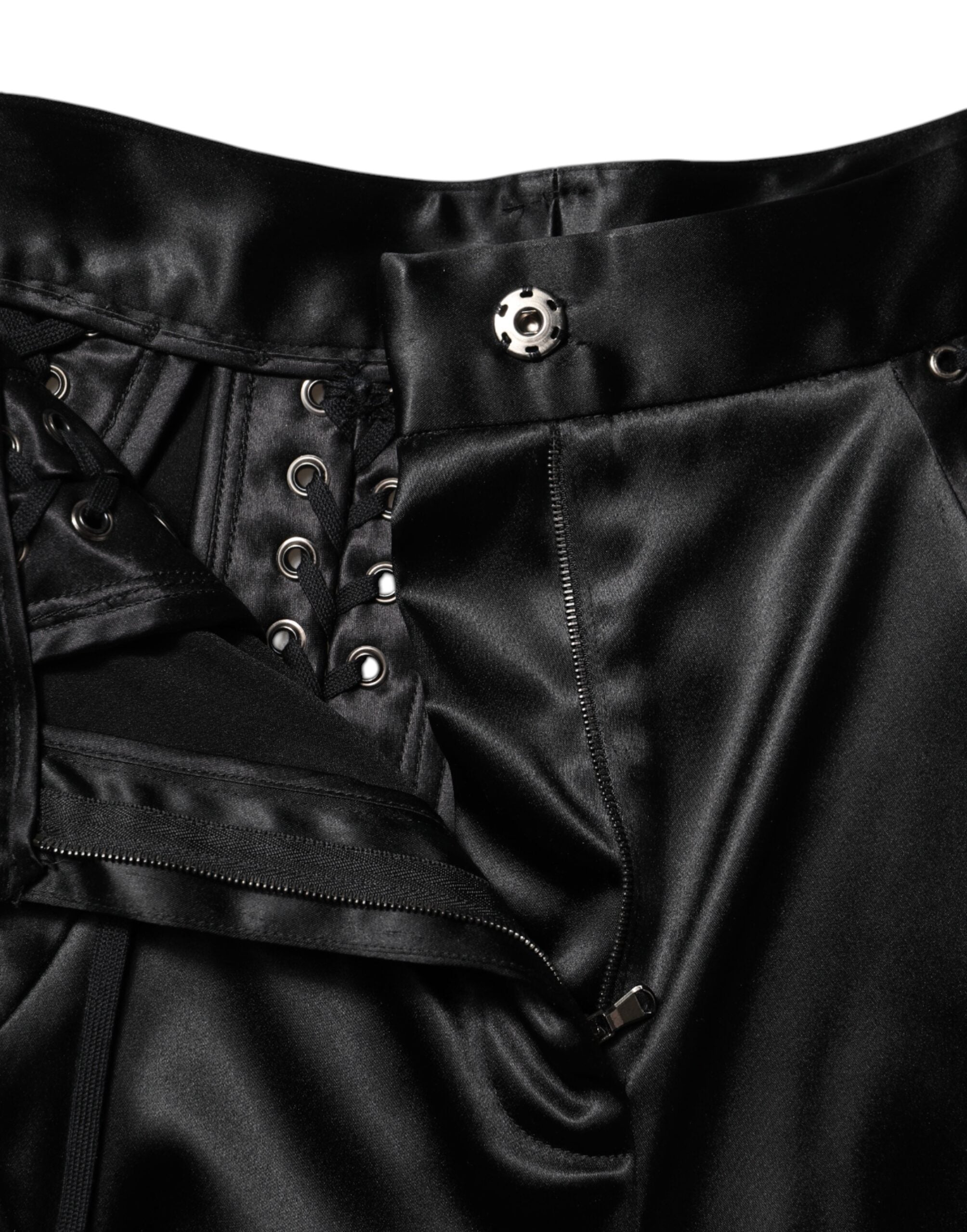 Dolce & Gabbana Black High-Waist Skinny Trousers with Lace Details