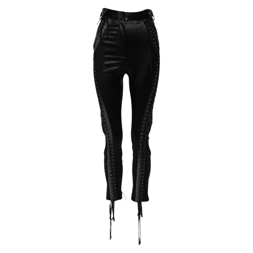 Dolce & Gabbana Black High-Waist Skinny Trousers with Lace Details