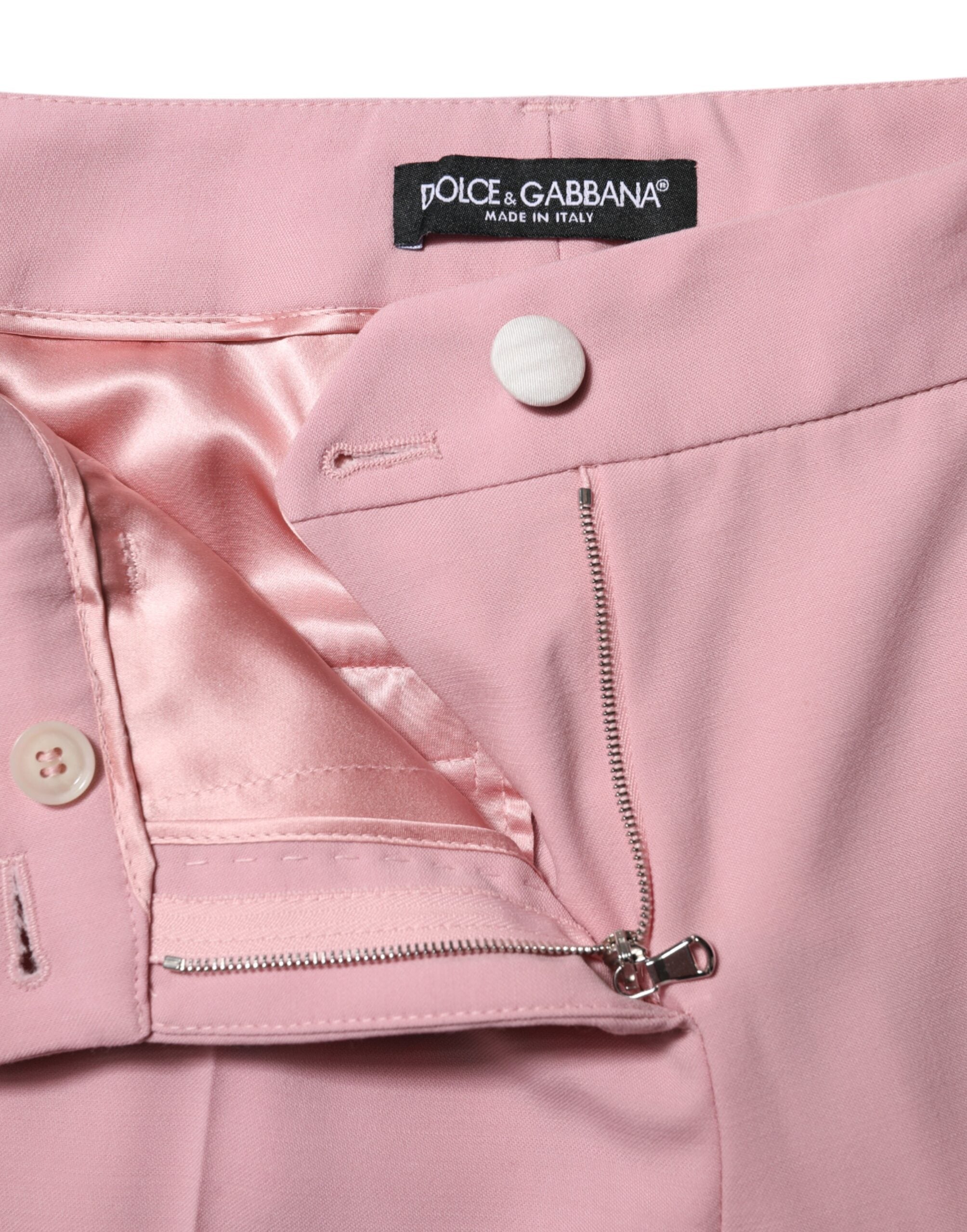 Dolce & Gabbana Pink High-Waisted Tapered Wool Trousers
