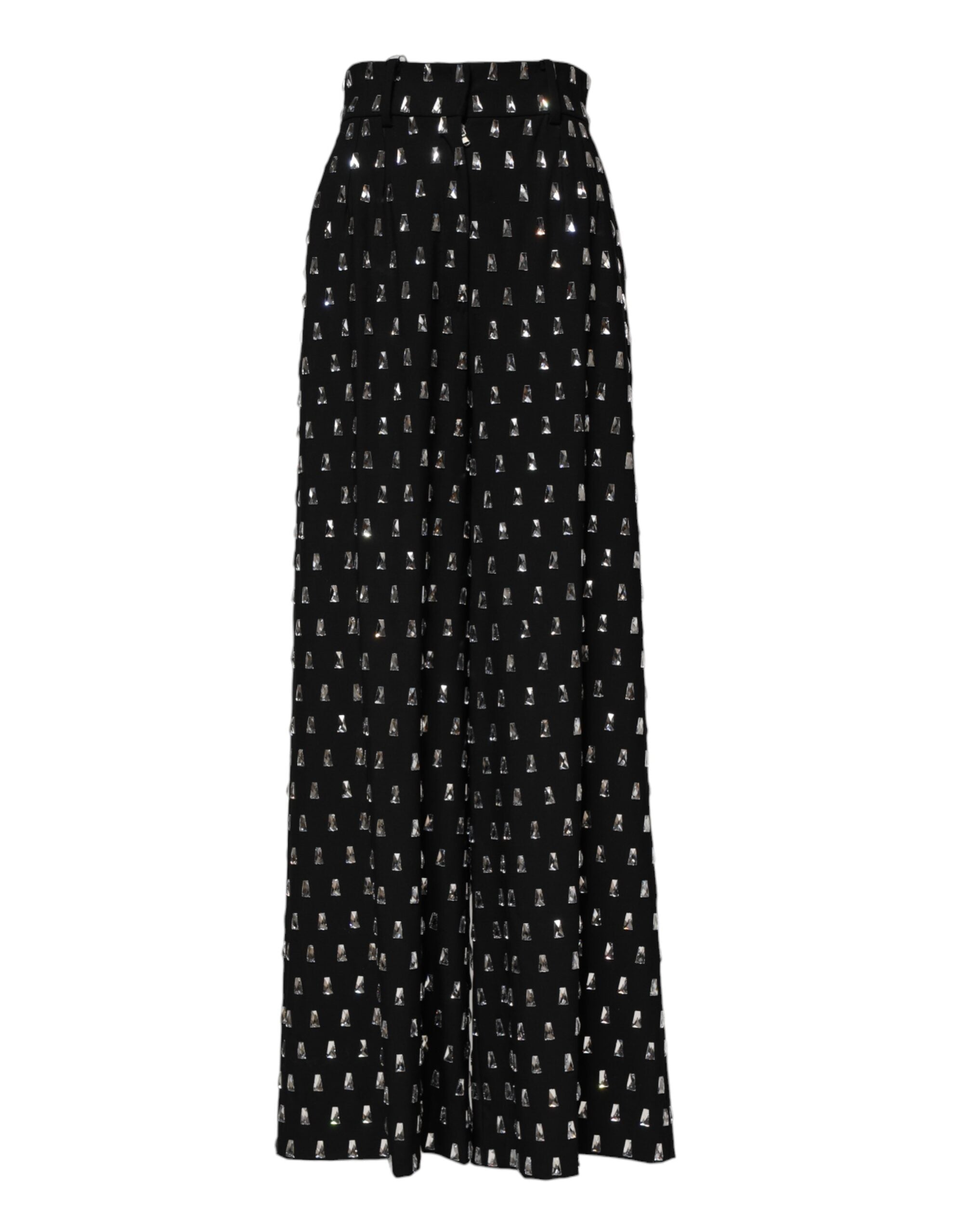 Dolce & Gabbana Schwarze, kristallverzierte Hose mit weitem Bein