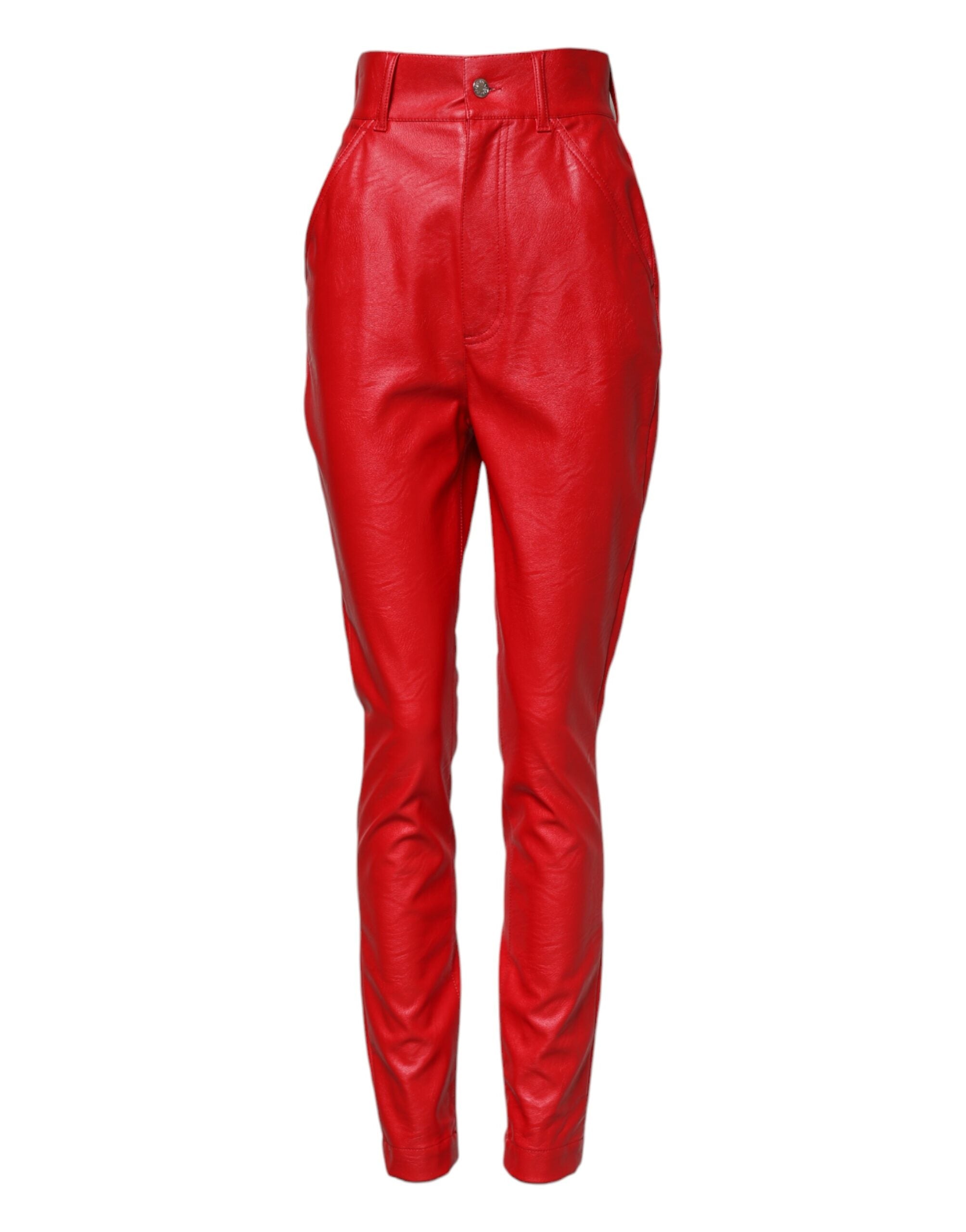 Dolce & Gabbana Red High Waist Tapered Viscose Trousers
