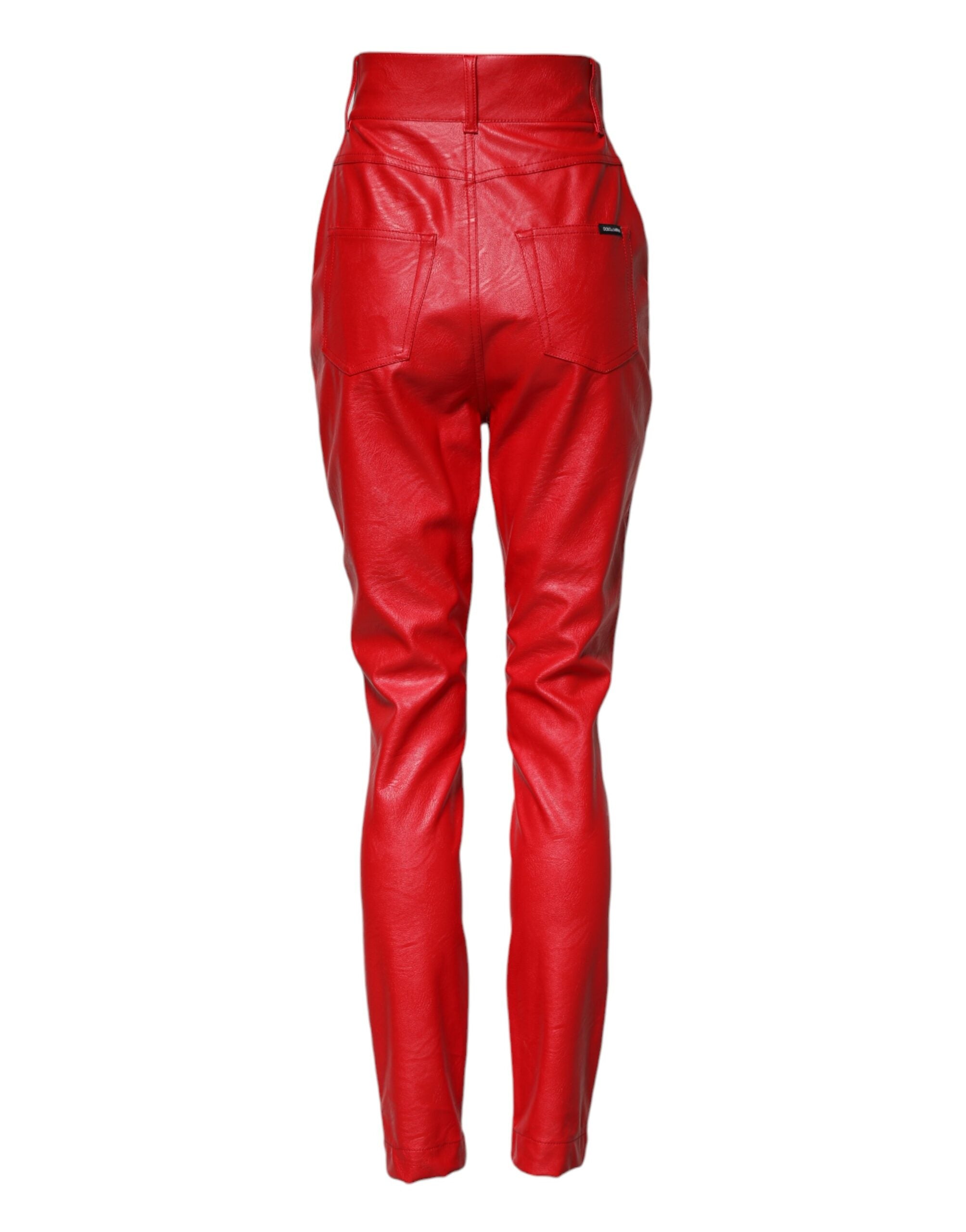 Dolce & Gabbana Red High Waist Tapered Viscose Trousers