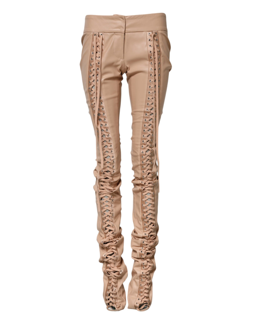 Dolce & Gabbana Beige Lace Detail Mid-Rise Skinny Trousers