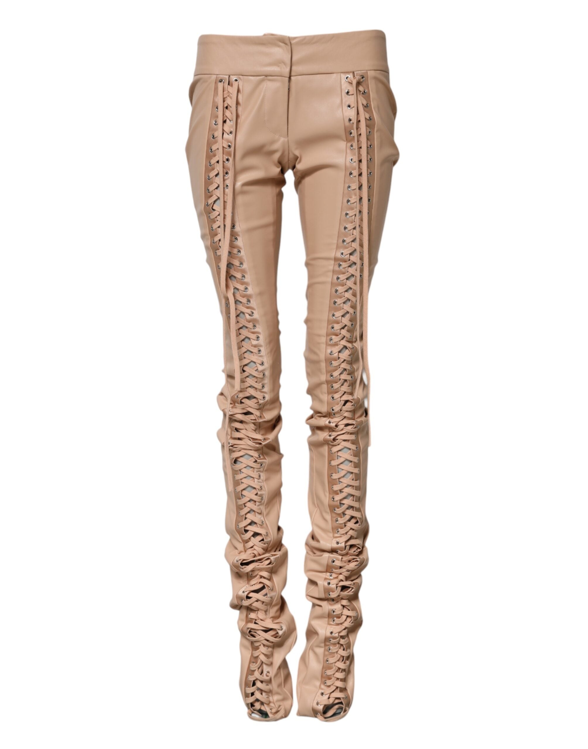Dolce & Gabbana Beige Lace Detail Mid-Rise Skinny Trousers