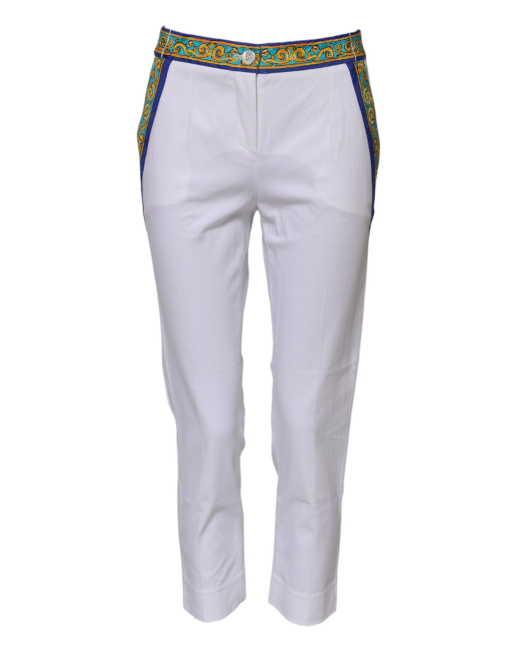 Dolce & Gabbana White Tapered Cotton Mid-Rise Trousers