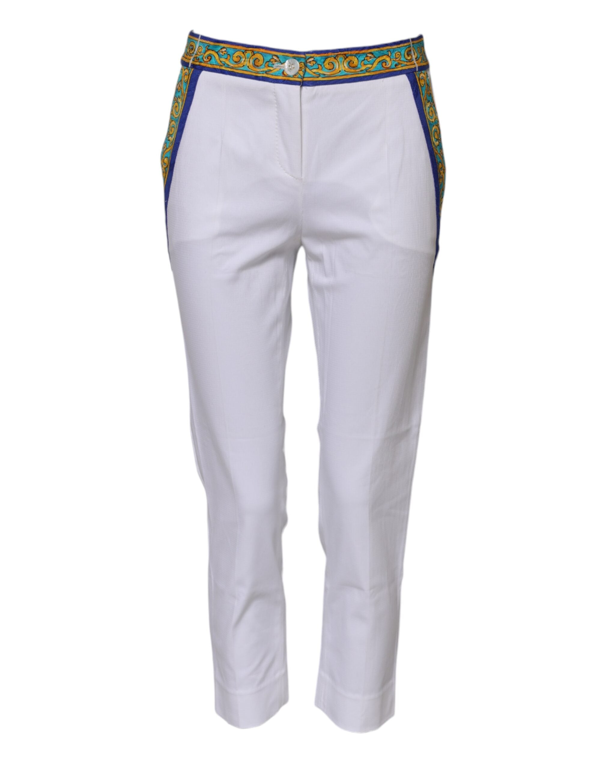 Dolce & Gabbana White Tapered Cotton Mid-Rise Trousers