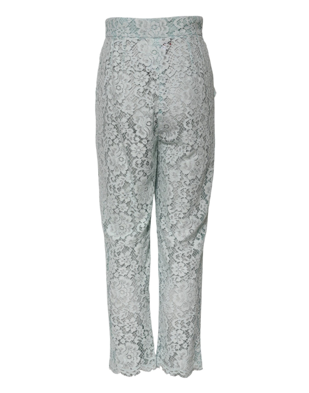 Dolce & Gabbana Mint Green Cotton Trousers with Floral Lace