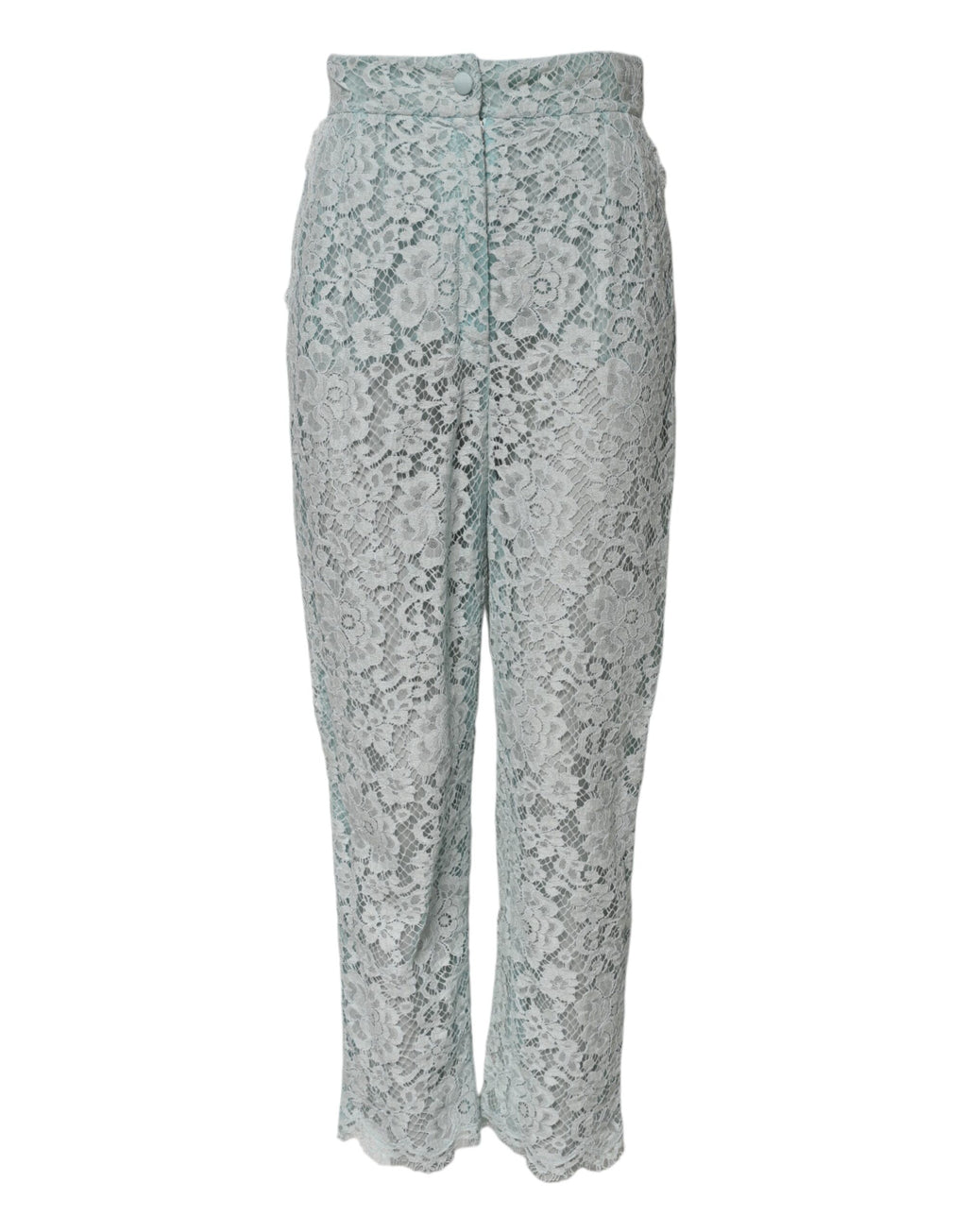 Dolce & Gabbana Mint Green Cotton Trousers with Floral Lace