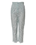 Dolce & Gabbana Mint Green Cotton Trousers with Floral Lace