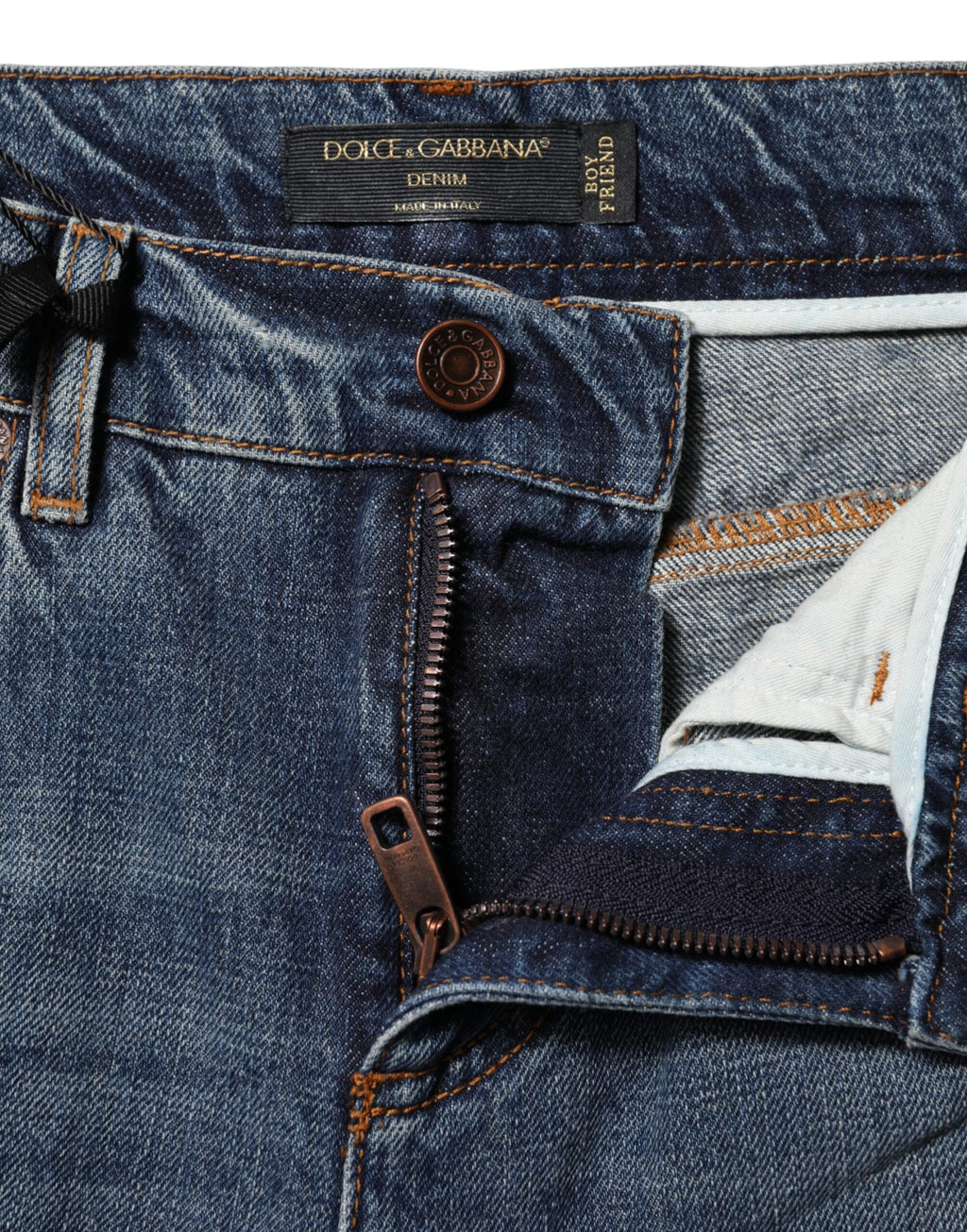 Dolce & Gabbana Blue Frayed Mid-Rise Cotton Denim Jeans