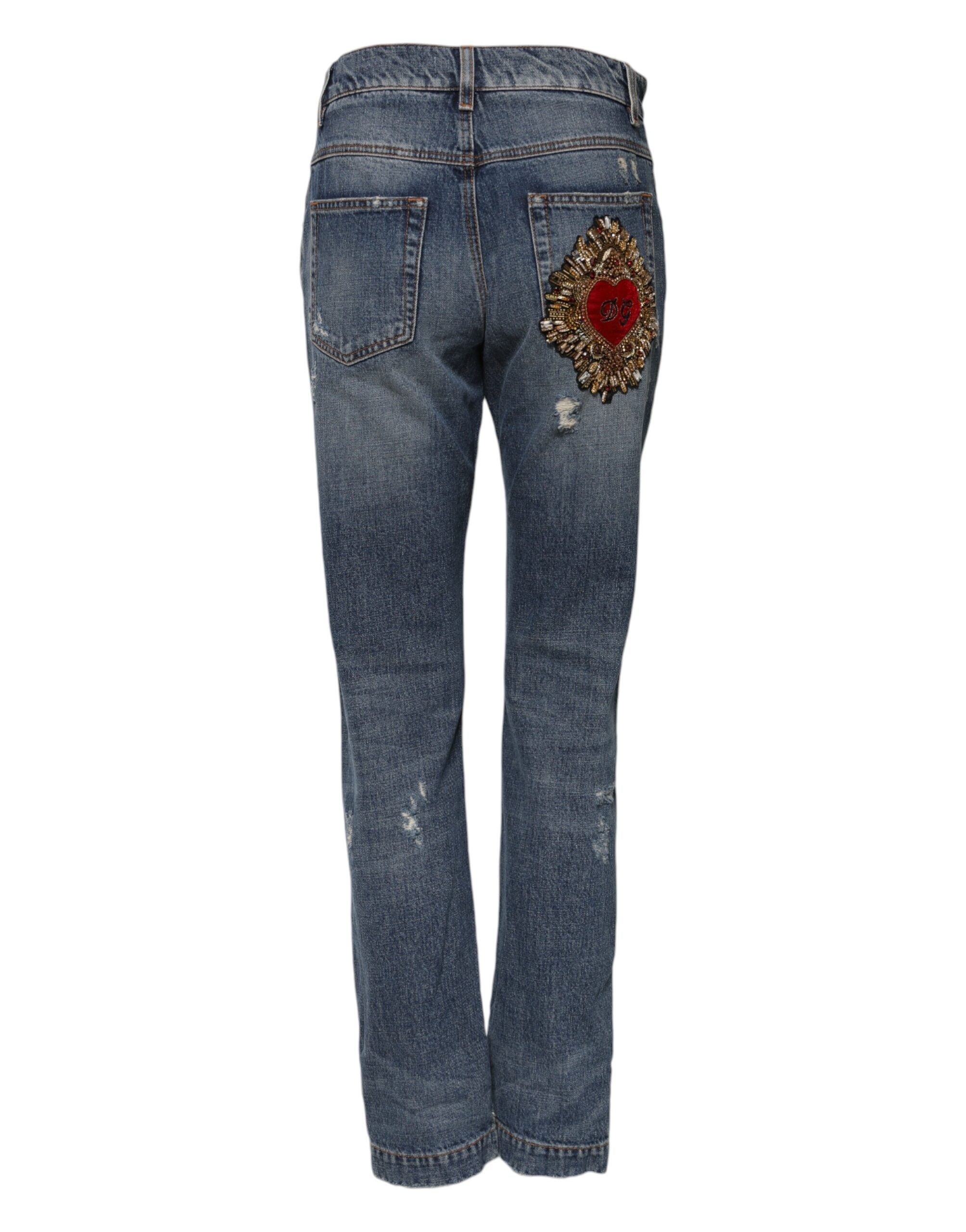 Dolce & Gabbana Blue Frayed Mid-Rise Cotton Denim Jeans