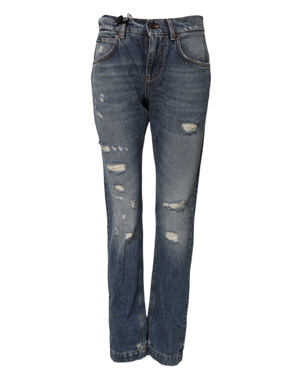 Dolce & Gabbana Blue Frayed Mid-Rise Cotton Denim Jeans