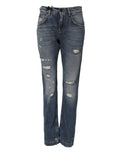 Dolce & Gabbana Blue Frayed Mid-Rise Cotton Denim Jeans