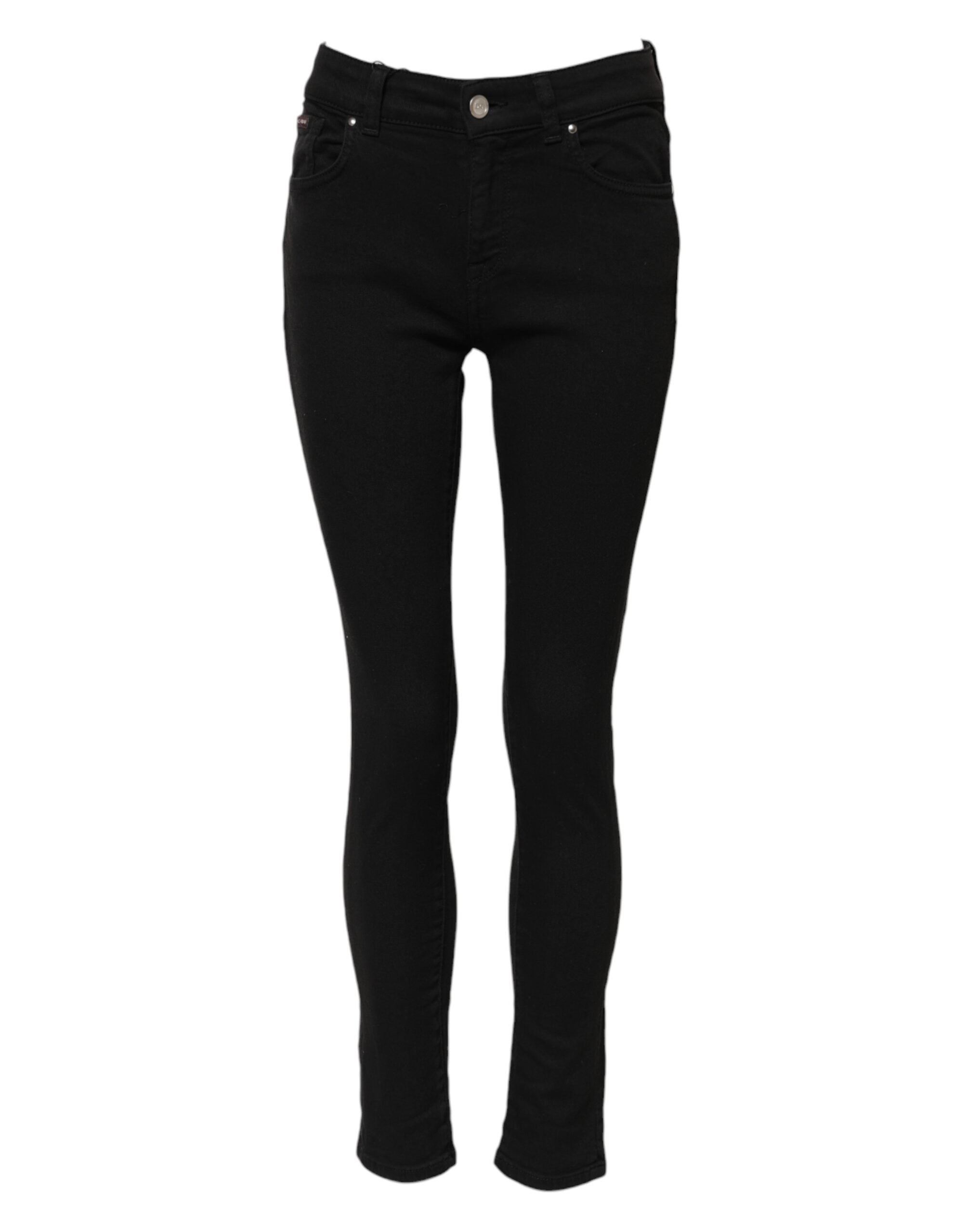 Dolce & Gabbana Schwarze Cotton Logo Skinny MidWaist Denim Jeans