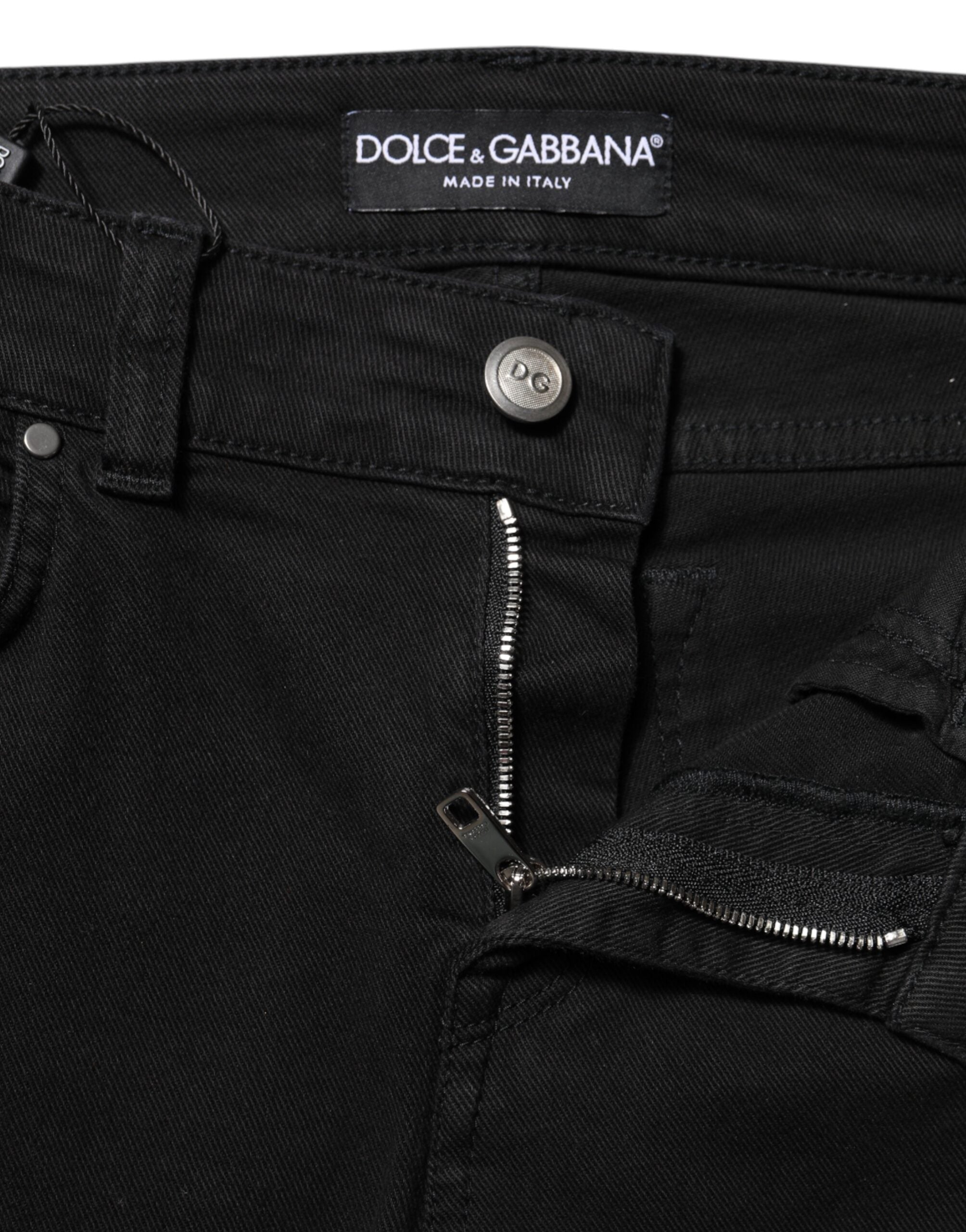 Dolce & Gabbana Black Mid-Rise Cotton Skinny Denim Jeans