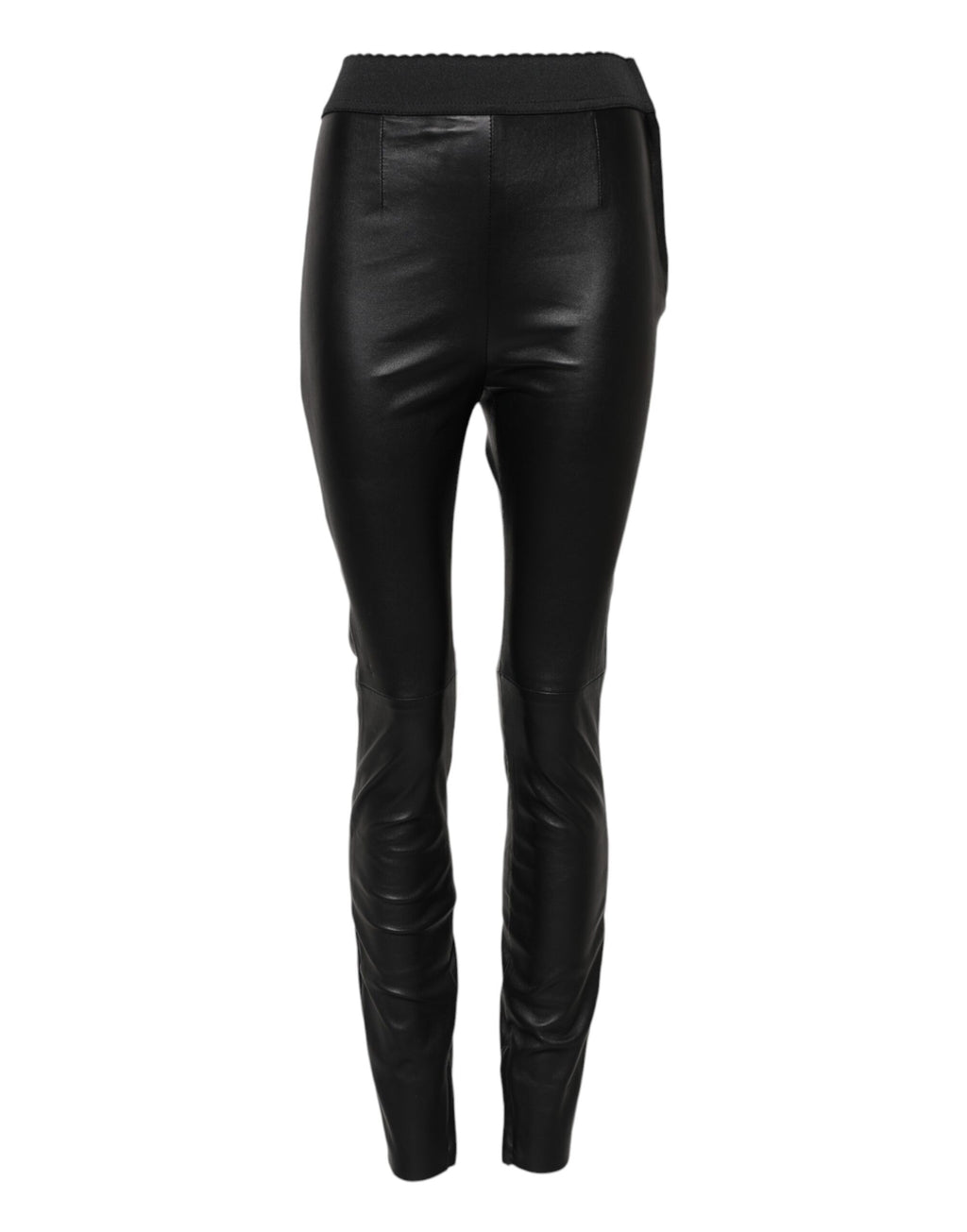 Dolce & Gabbana Black Leather Trousers with Elasticated Waist