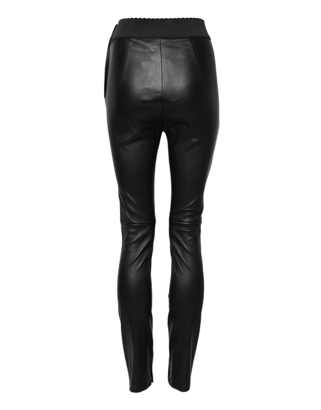 Dolce & Gabbana Black Leather Trousers with Elasticated Waist