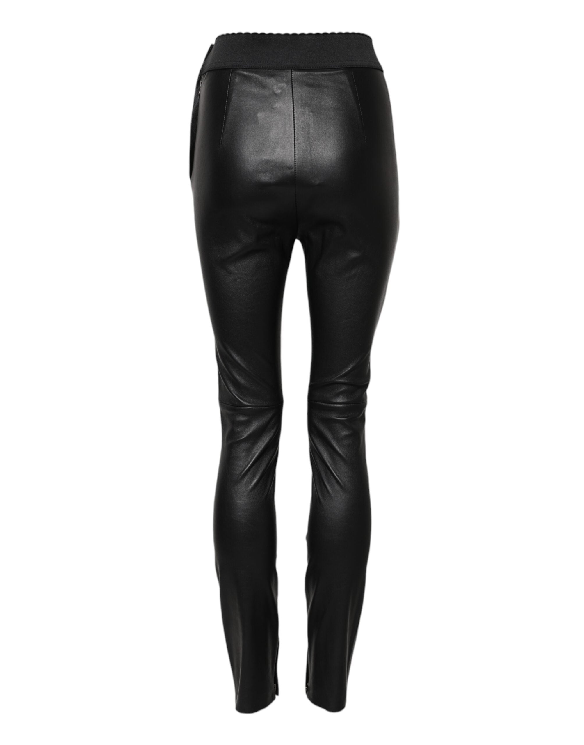 Dolce & Gabbana Black Leather Trousers with Elasticated Waist