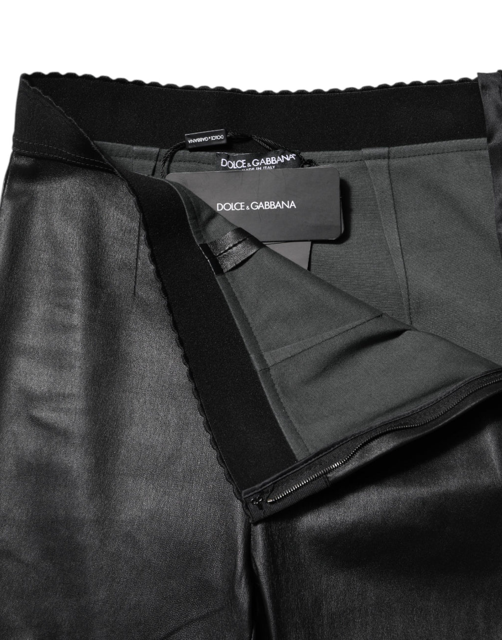 Dolce & Gabbana Black Leather Trousers with Elasticated Waist