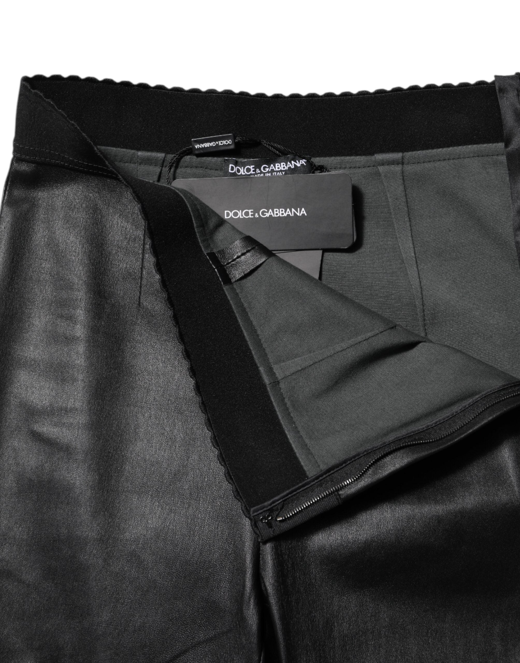 Dolce & Gabbana Black Leather Trousers with Elasticated Waist