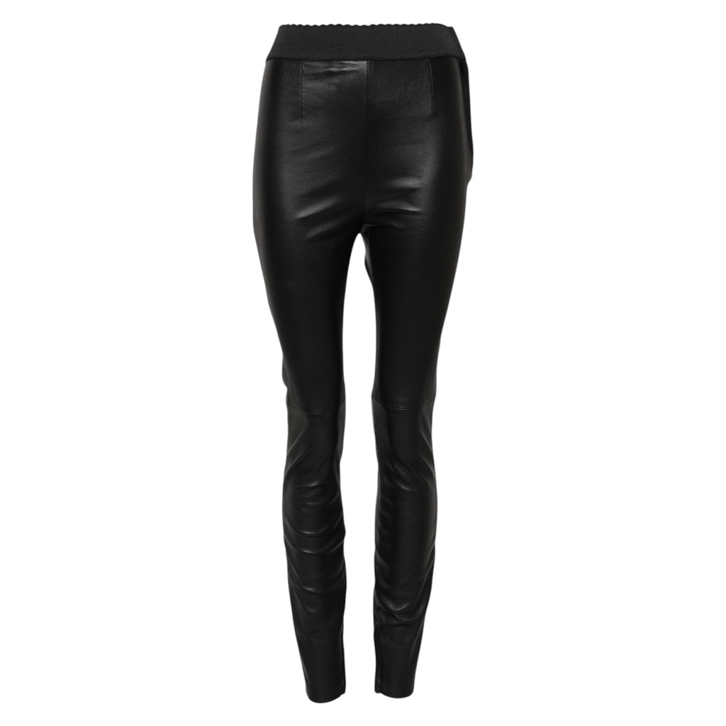 Dolce & Gabbana Black Leather Trousers with Elasticated Waist