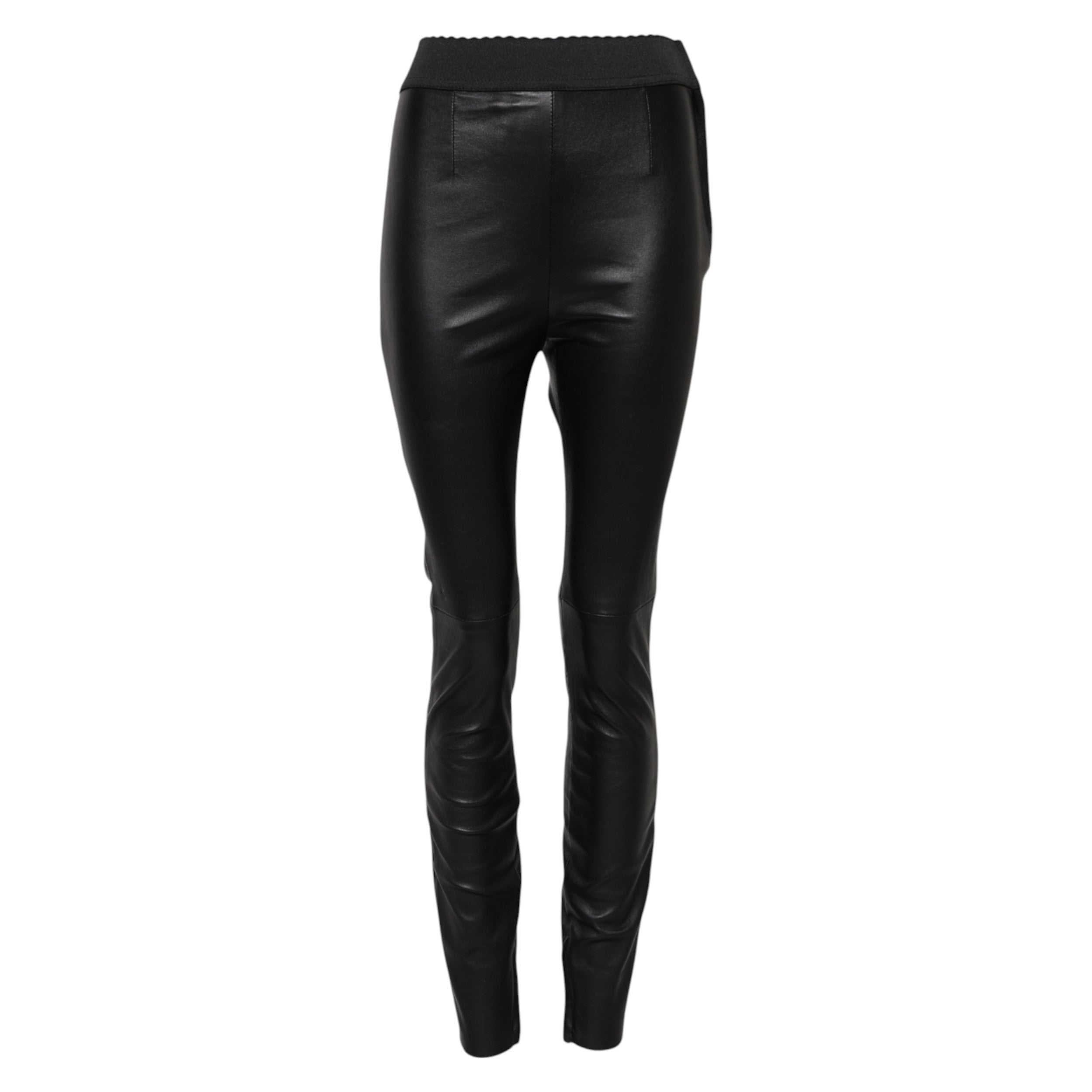 Dolce & Gabbana Black Leather Trousers with Elasticated Waist