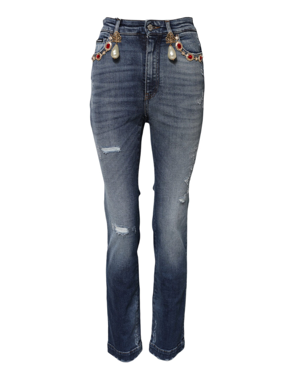 Dolce & Gabbana Blue Denim Jeans with Rhinestone Embellishment