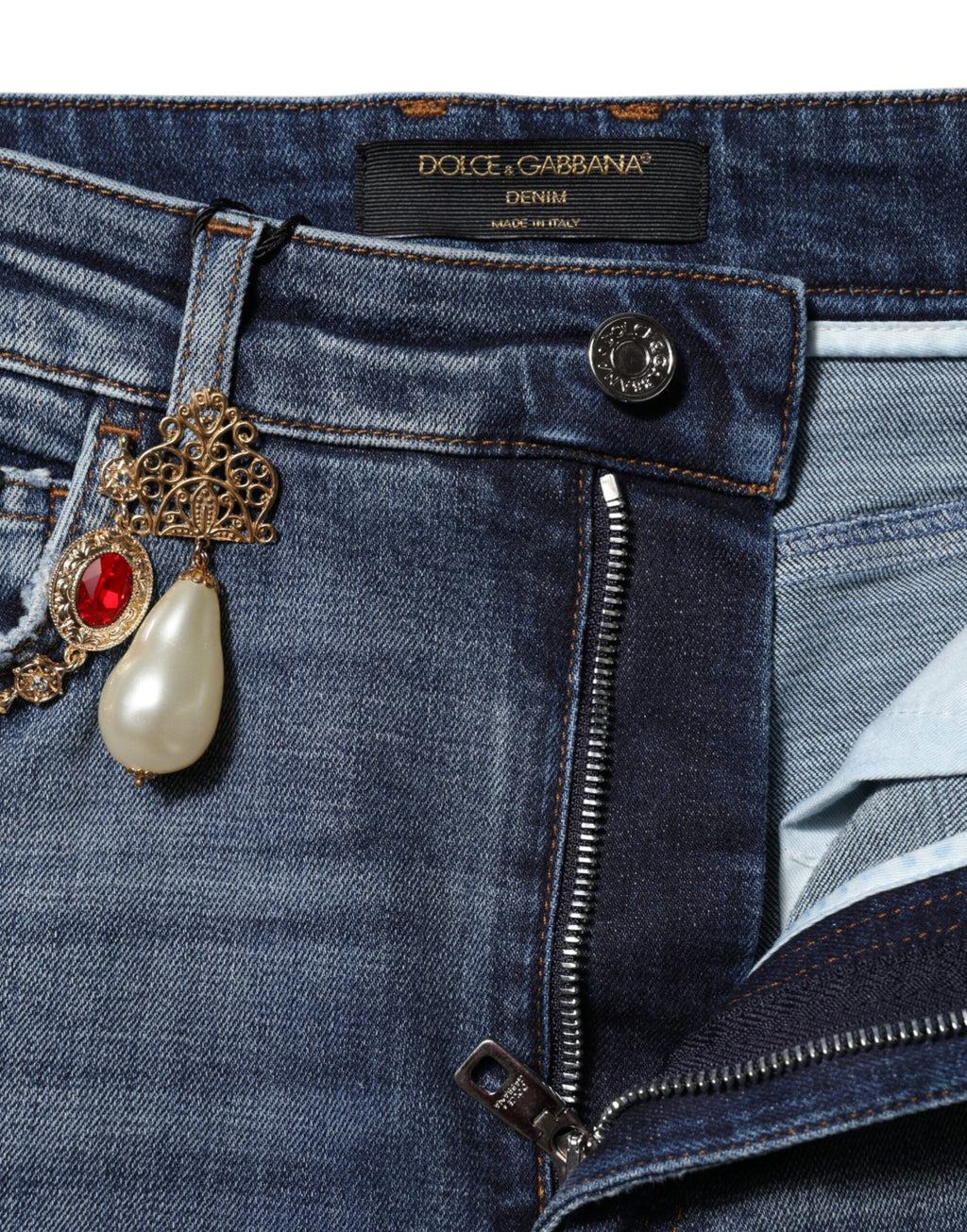 Dolce & Gabbana Blue Denim Jeans with Rhinestone Embellishment